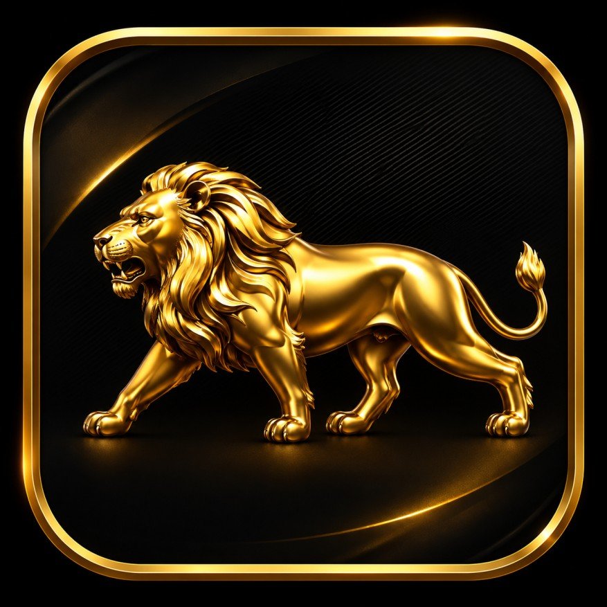 MGM Game app logo featuring a premium golden lion icon on a black background.